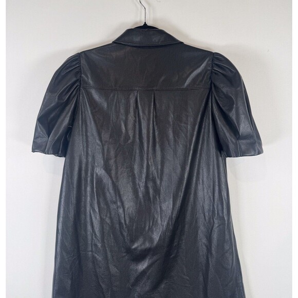 Alice Olivia Womens Dress Black Jem Vegan Leather Mini Puffed Shirtdress Medium - Picture 10 of 12